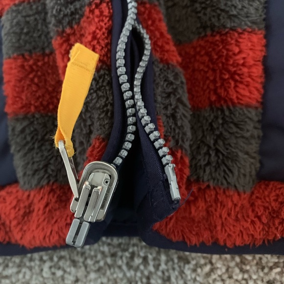 Hanna Andersson 100 Reversible Red Gray Blue Fuzzy Coat Jacket - Picture 9 of 11